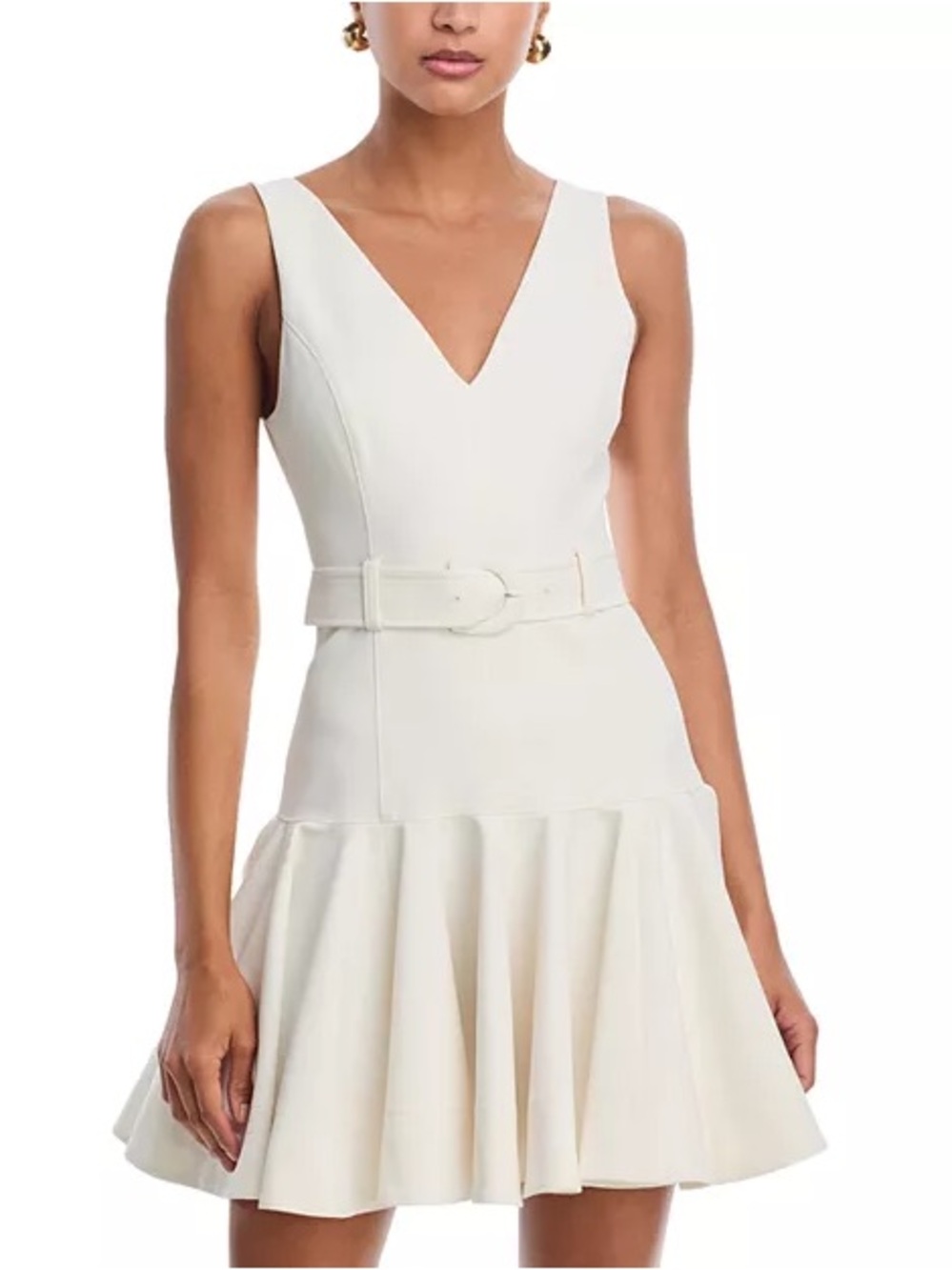 Cinq à Sept V Neck Mini Pleated Belted Ivory 
Maeva Dress Size 10 NWT